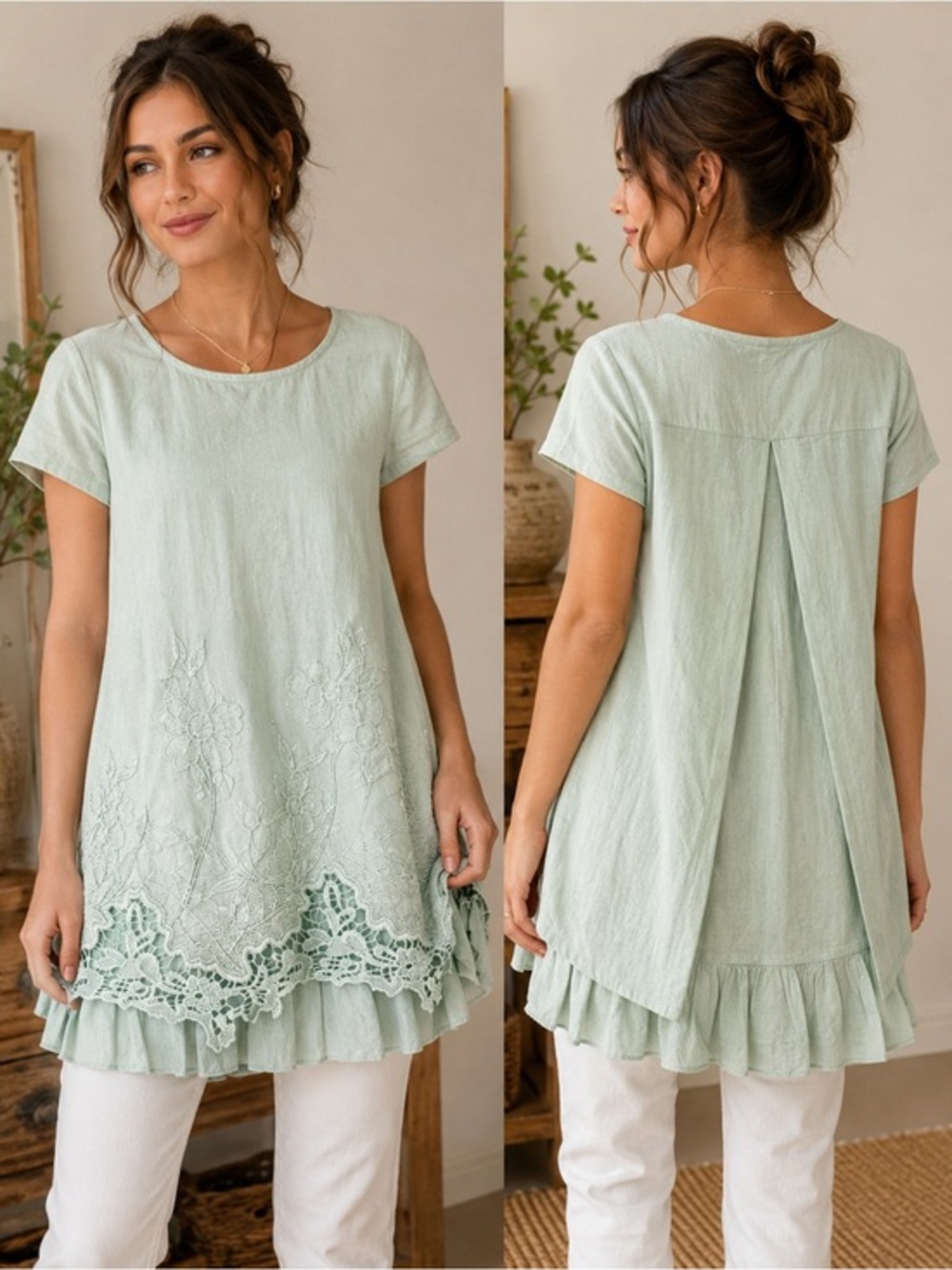 Indigo Thread Co Mint Green Tunic S Blouse Cottagecore Boho Romantic NWT